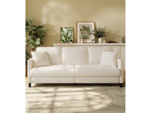 DripeX 3-zitsbank van teddyfluweel, grote comfortabele rechte bank van massief hout, loveseat met armleuningen, 210 x 79 x 89 cm - Beige