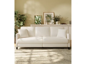 DripeX Sofá de 3 -Sety em Teddy Velvet, sofá grande do sofá direito em madeira maciça, sofre com apoios de braços, 210 x 79 x 89 cm - bege bege