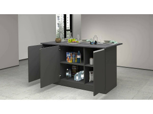 Dmora Dcarnelo keukeneiland, Multifunctionele kledingkast, Keukenmeubel, Bijzettafel, 100% Made in Italy, 155x90h90 cm, Antraciet en Leisteen