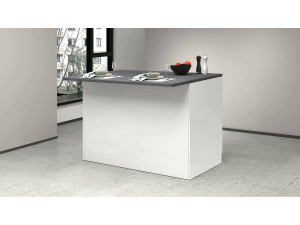 Dmora Daffaticat keukeneiland, Multifunctionele kledingkast, Keukenmeubel, Bijzettafel, 100% Made in Italy, 125x90h90 cm, Glanzend wit en leisteen