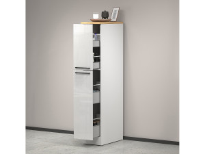 Dmora Dcasiragh keukenkast, Multifunctionele kledingkast, Keukenkast, Multifunctionele koelkasthouder, 100% Made in Italy, 30x60h165 cm, Glanzend wit