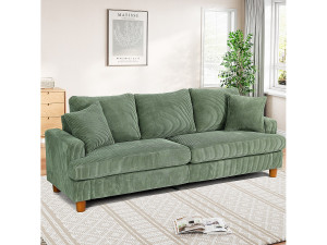 DripeX 3-zitsbank van corduroy, moderne grote gestoffeerde rechte bank met extra diepe zitplaatsen van 53 cm - 2 kussens - 220x76x84cm - groen