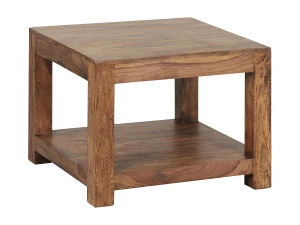 Furnix mesa de centro MUMBAI madera maciza Sheesham 60 x 60 cm mesa de salón diseño marrón oscuro estilo rústico mesa auxiliar