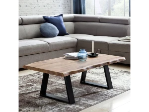 Furnix mesa de centro madera maciza acacia   Mesa de madera 115 x 40 x 61 cm   mesa auxiliar estilo rural patas de metal