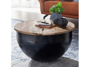 Furnix salontafel metaal 60x34x60 cm industriÃ«le stijl rond   Design salontafel met opbergruimte   Moderne salontafel salontafel zwart