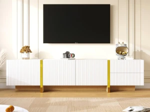 ModernLuxe Móvel TV L 190cm - 3 portas 2 gavetas 5 compartimentos - Branco & Dourado