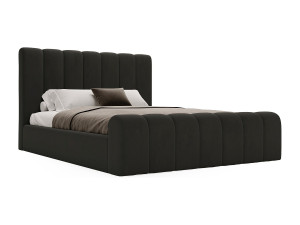 Gestoffeerd bed 200x200 Valetta met bedlade, velvet tweepersoonsbed, lattenbodem - zwart