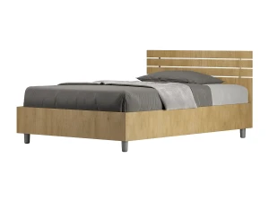 Ityhome Cama de una plaza y medio con somier 120x200 con cabecera recta de listones roble natural Ankel