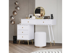 Merax Kaptafel met spiegel en 5 laden - 100 x 40 x 78 cm - Spaanplaat - LED's - Wit (zonder kruk)