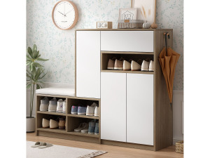 Merax Schoenenkast + schoenenbankset met kussen - 140 x 35 x 110 cm - Spaanplaat - Wit
