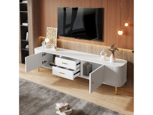 Merax TV-meubel met 2 lades en 2 deuren - 170 x 34 x 45 cm - MDF hout - Gouden handgrepen en poten - Wit