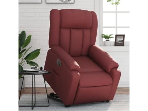 Clicnbuy Sillón elevable eléctrico cuero artificial rojo tinto
