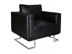Clicnbuy Sillón con patas cromadas y cuero artificial negro