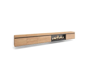 Skraut Home Móvel de TV, 368x35x45, Lareira eléctrica XXL, Suspensos, Carvalho