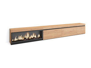 Skraut Home TV-Meubel, Lowboard, 317x35x45cm, Elektrische haard XXL, Eiken