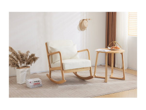 Habitat et jardin Stoel fauteuil bouclé stof en hout Scandinavisch design schommelstoel " Clinton " - Beige - lichtbruin
