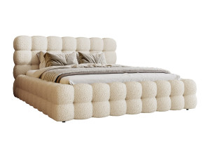 Gestoffeerd bed 200x200 Parlas Bis met opbergruimte, luxe bouclé bed - crème