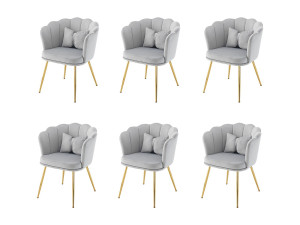 Merax Set van 6 fluwelen eetkamerstoelen - 62 x 54,5 x 77 cm - met rugleuning - Metalen poten - Grijs