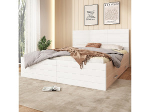 KOMHTOM Houten tweepersoonsbed 180 x 200 cm met 2 laden, set eik + wit