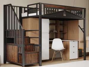 ModernLuxe Metalen hoogslaper 90x200cm - met opbergladder - Zwart (matras niet inbegrepen)