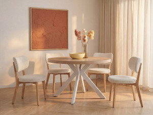 Vente-unique Mesa de jantar extensível de  4 a 8 lugares em MDF e aço natural claro e branco - KOMONI