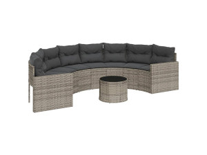 vidaxl Tuinbank met tafel en kussens halfrond poly rattan grijs
