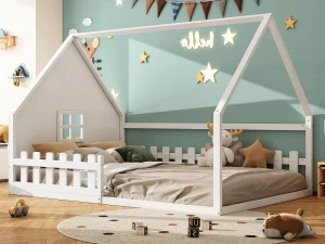 ModernLuxe Cama Cabine Infantil 140x200 cm - Formato Casa - Pinho e MDF - Branco