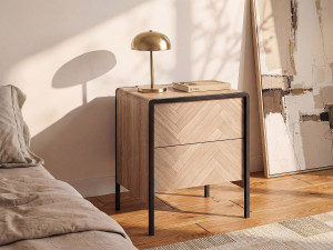 Vente-unique Set van 2 nachtkastjes - 2 lades - MDF en metaal - Kleuren: houtlook en zwart - TUMACO