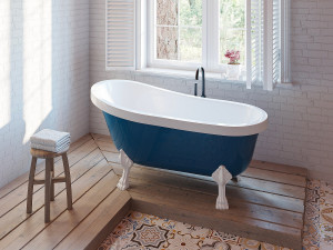 Vente-unique Retro vrijstaand bad met witte leeuwenpootjes - 145 x 74 x 77 cm - Blauw - 200 L - NISOS II