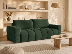 Unique Sofá cama 3 plazas en tela de bouclé verde ISSORO II
