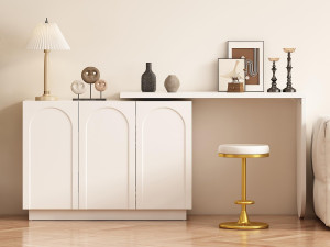 ModernLuxe Uittrekbare draaibare kaptafel in MDF - 3 deuren met 6 verstelbare planken - Wit