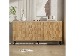 Merax Aparador com 4 portas - 160,5 x 35,5 x 78 cm - para sala de estar, sala de jantar - Aglomerado - Cor madeira
