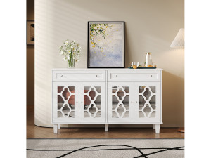 Merax Laag dressoir met 4 deuren en 2 laden - 120 x 40 x 83 cm - Verstelbare planken en kristallen handgrepen - MDF - Wit