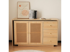 Merax Hoekbureau met 3 lades en 2 rotan deuren - 126 x 40 x 75 cm - MDF - Naturel