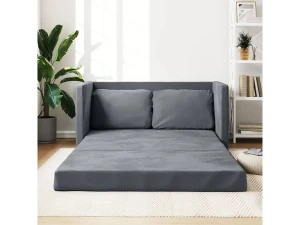 Clicnbuy Sofá cama de suelo 2 en 1 terciopelo gris oscuro 122x204x55 cm