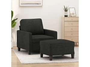 Clicnbuy Sillón con taburete tela negro 60 cm