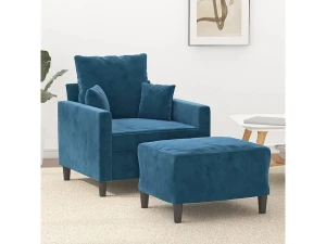 Clicnbuy Sillón con taburete terciopelo azul 60 cm