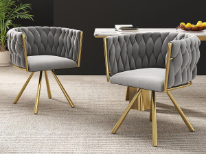 ModernLuxe Set van 2 fluwelen draaistoelen met armleuningen - goud metalen poten - Grijs