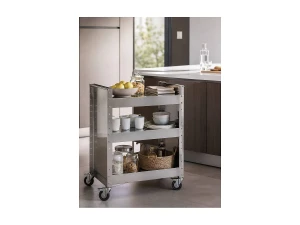 Hierro Carro en acero inoxidable con ruedas - 3 estantes regulables - 82*59*40,50 cm - TEO