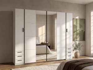 Vente-unique Kast met 6 lades en 4 deuren - Met spiegel - L270 cm - Wit - ARVOLIA