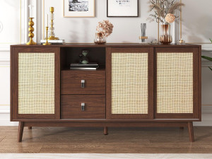 ModernLuxe Laag dressoir - 3 rotan deuren en 2 lades - Bruin