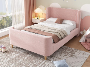 ModernLuxe Kinderbed 90x200 cm opgevuld met roze fluweel (matras niet inbegrepen)