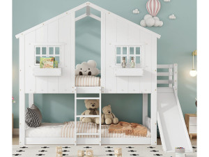 ModernLuxe Massief houten stapelbed met ladder en glijbaan - 90x200 cm - Wit