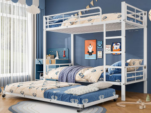 ModernLuxe Smeedijzeren stapelbed 90x200 cm - met onderschuifbed 90x190cm - Wit