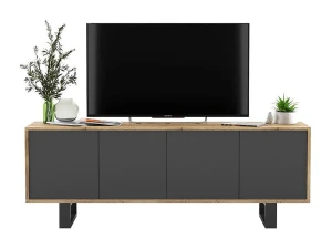Mueble de TV con 4 puertas - estructura en roble Wotan, frentes grafito mate - 150 cm, patas de metal