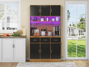 ModernLuxe Keukendressoir met LED - 6 deuren, 3 laden en 3 open vakken - Zwart