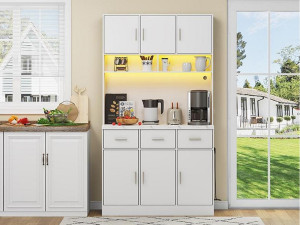 ModernLuxe Keukendressoir met LED - 6 deuren、3 laden en 3 open vakken - Wit