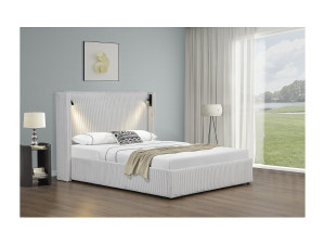 Habitat et jardin Fluweel Gestoffeerd Tweepersoonsbed met Geïntegreerde Opslag en Lamp "Cortina" - Beige - 140 x 190 cm