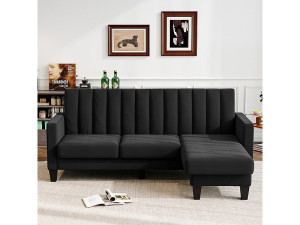 DripeX 210CM hoekbank, omkeerbare hoekfauteuil, omkeerbare converteerbaar, 3-4 zitplaatsen, Verticaal gestreepte fluwelen stof