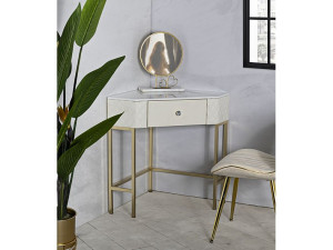 Paris Prix Consoletafel in goudkleurig metaal en crèmekleurig imitatieleer, 84,5x60x77 cm